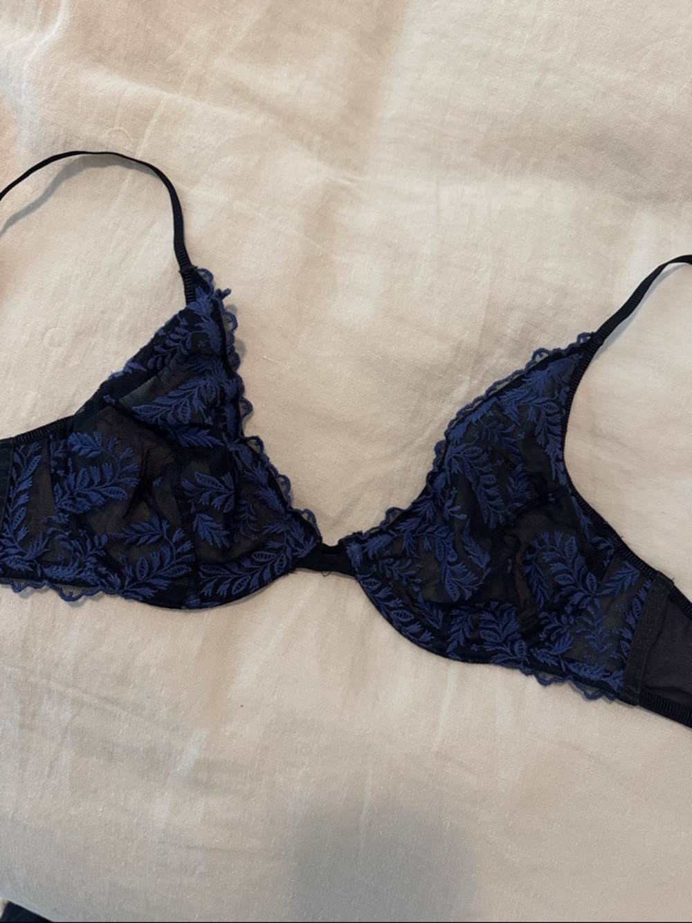 Free people Navy Embroidered Triangle Bralette 32B